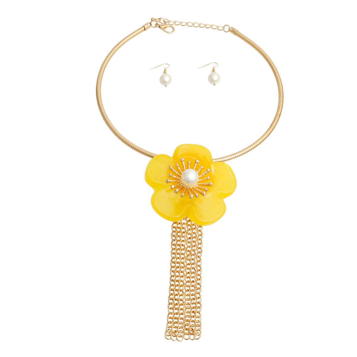 Marbled Yellow Flower Fringe Necklace – Browsebrooklyn