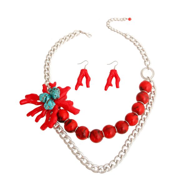 Red And Silver Coral Necklace Browsebrooklyn 