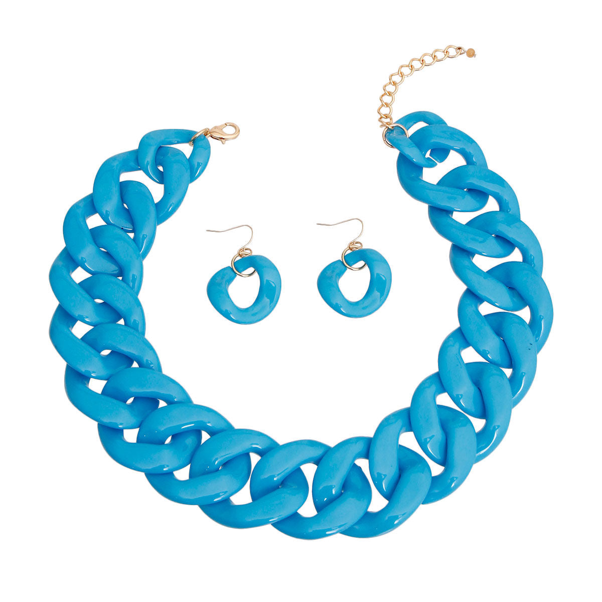 Bright Blue Link Necklace Set 18″ Blue Browsebrooklyn 