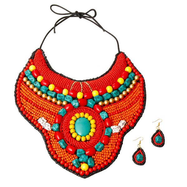 Red Bead Collar Bib Necklace Browsebrooklyn 